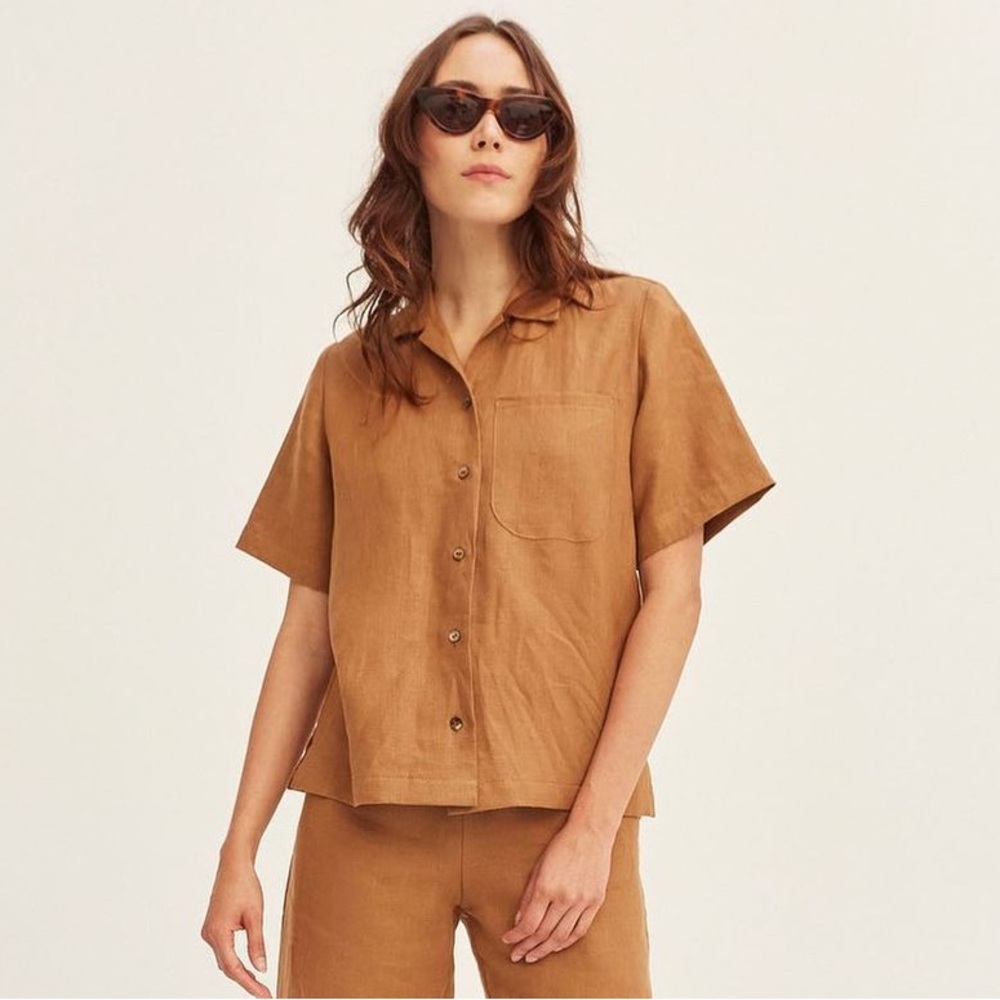 Lykke Wullf Sandbar Linen Button Up sz S